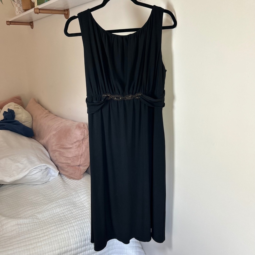 Jones New‎ York Black Beaded Empire Waist Cocktail Dress Size 14 Sleeveless